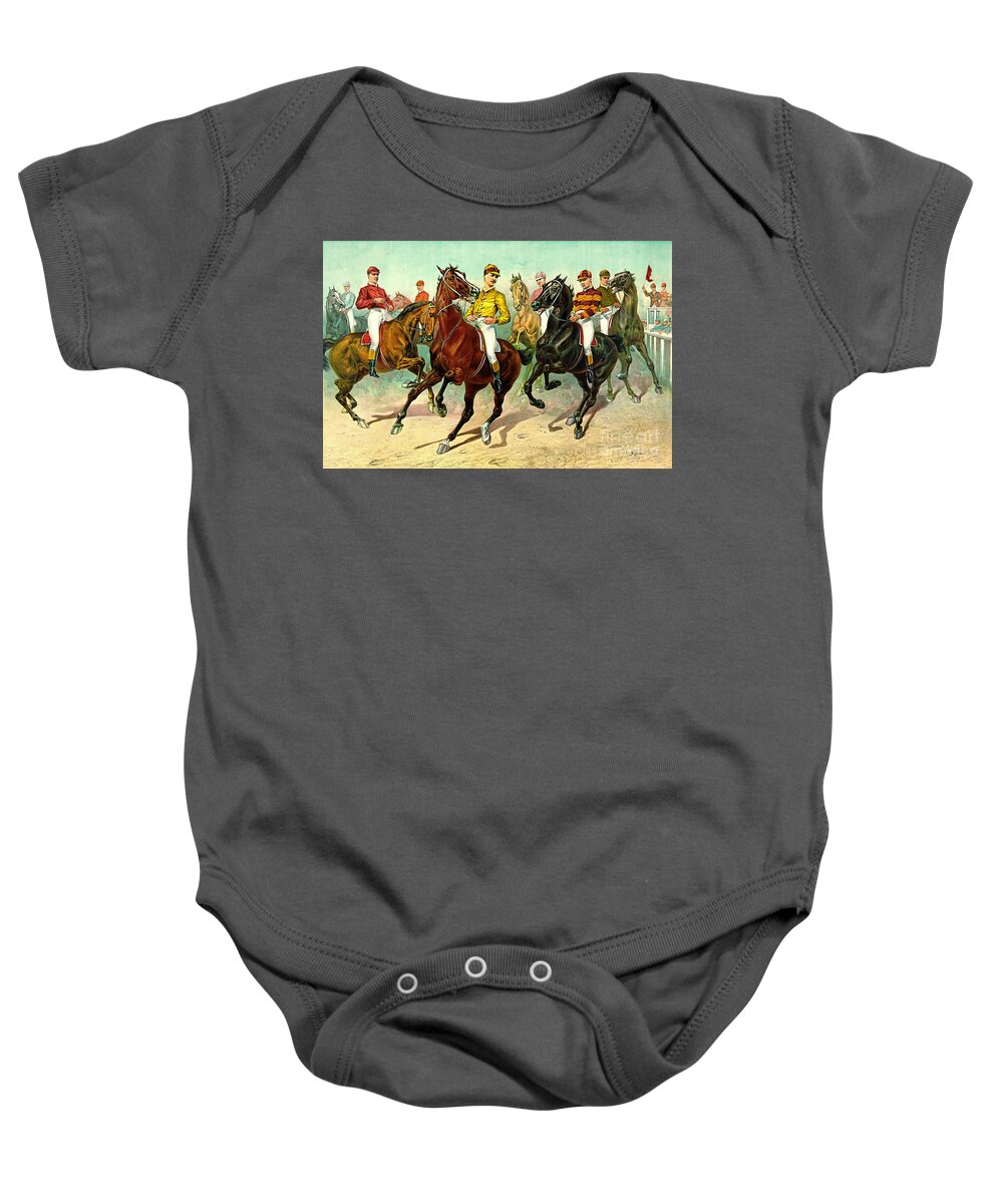 Racehorses 1893 Baby Onesie featuring the photograph Racehorses 1893 by Padre Art