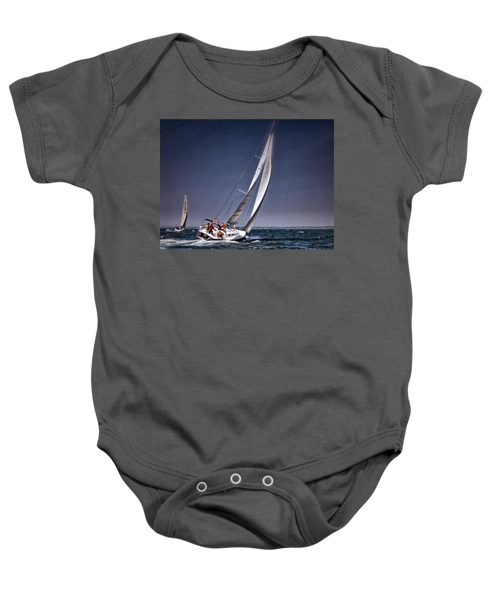 Sailing Baby Onesie featuring the photograph Racing to Nantucket by Bruce Gannon
