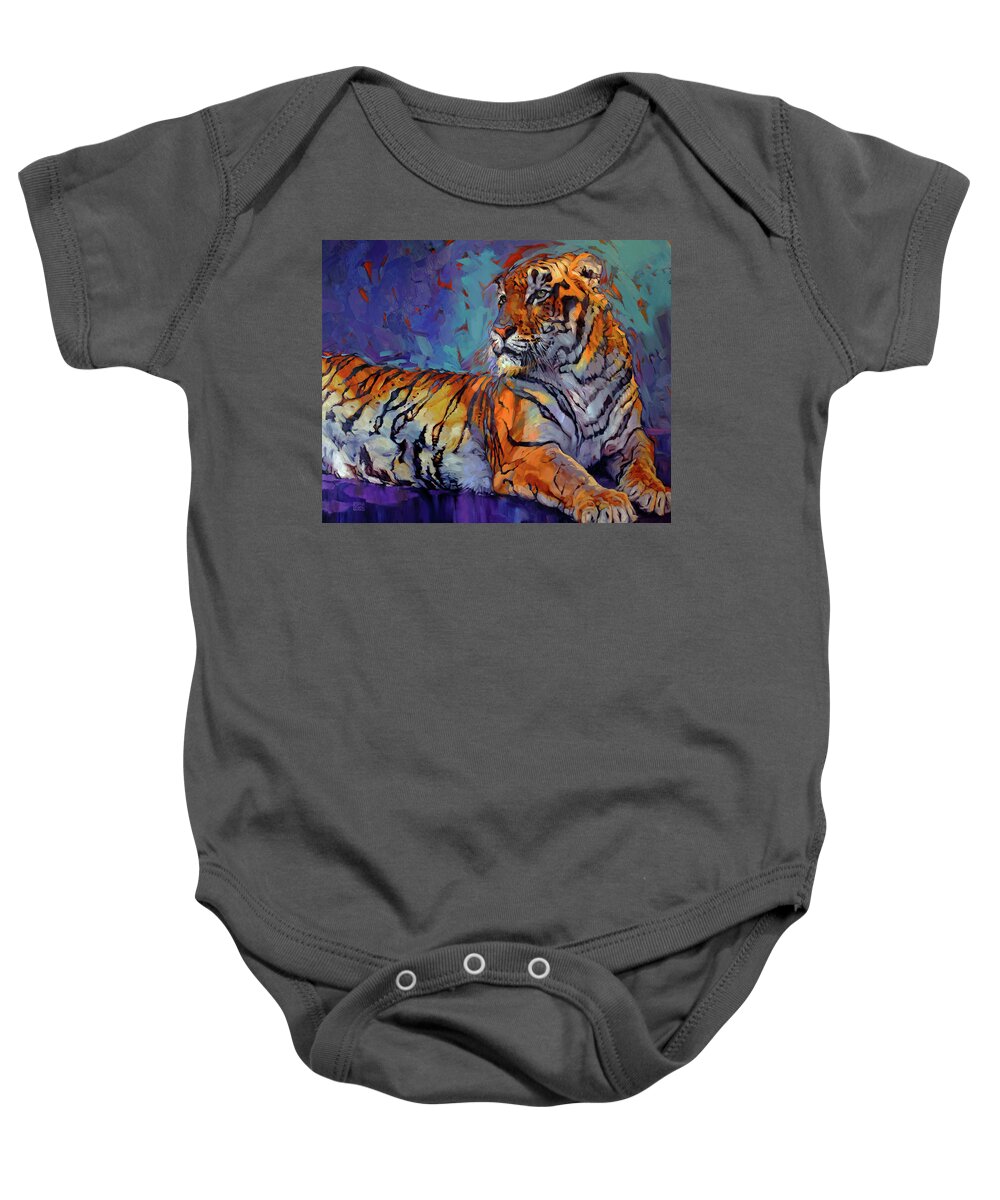 Tiger Baby Onesie featuring the painting Ramah - Austin Zoo by Carrie Cook