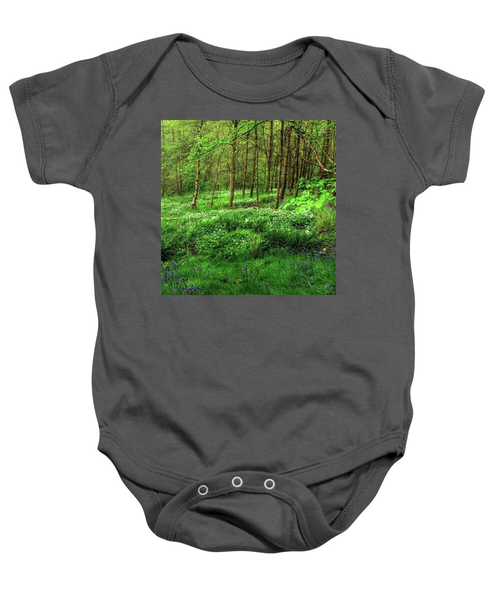 Nature Baby Onesie featuring the photograph Ramsons And Bluebells, Bentley Woods by John Edwards
