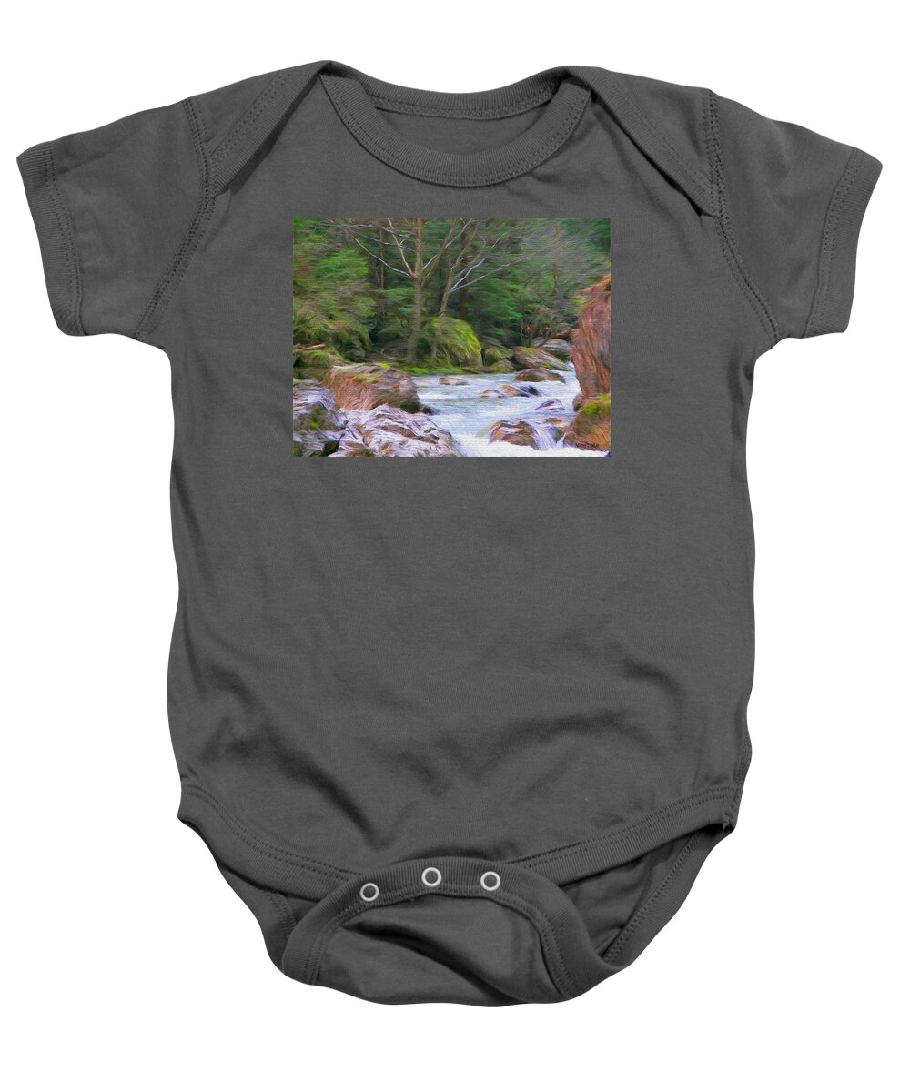 River Baby Onesie featuring the painting Rapids at the Rivers Bend by Jeffrey Kolker