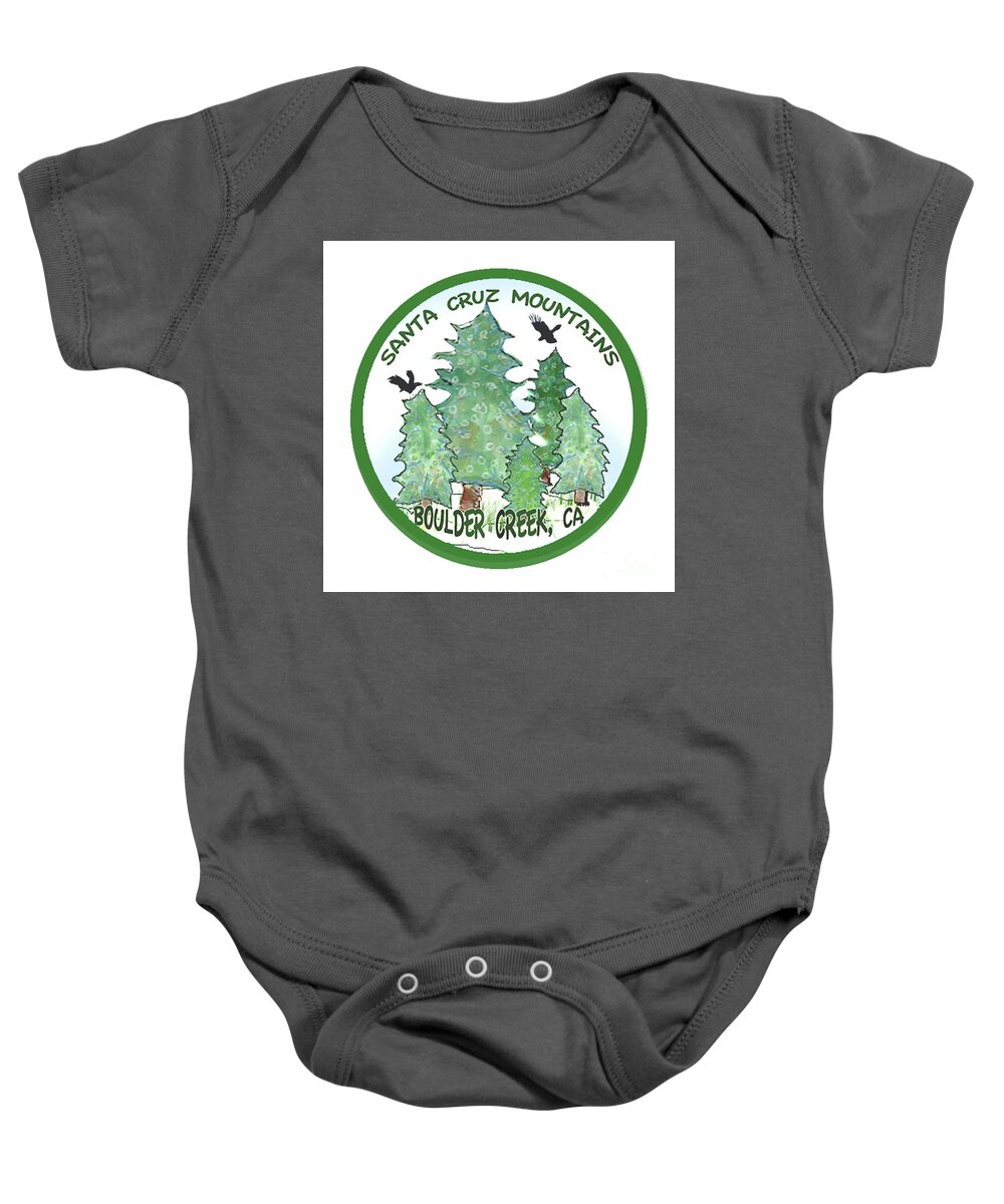Redwood Trees Baby Onesie featuring the tapestry - textile Ravens and Redwoods by Ruth Dailey