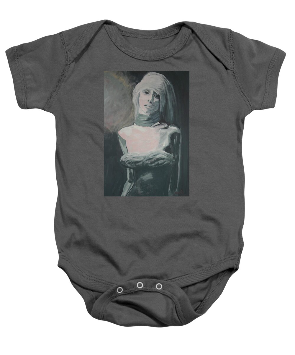 Portrait Baby Onesie featuring the painting Real Love Is Hard To Find by Jarmo Korhonen aka Jarko
