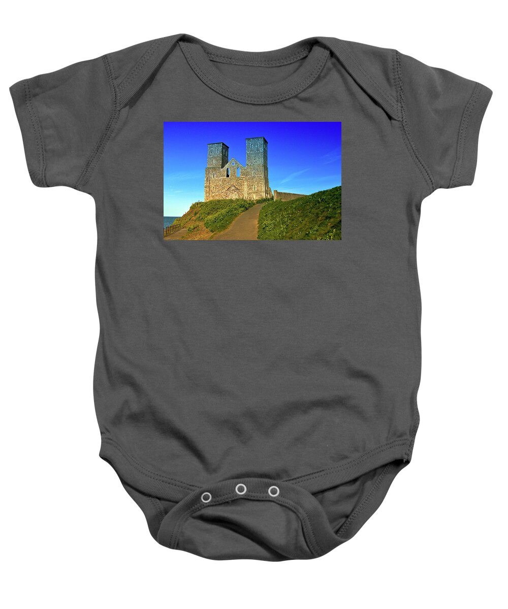 Heritage Baby Onesie featuring the photograph Reculver Towers by Richard Denyer