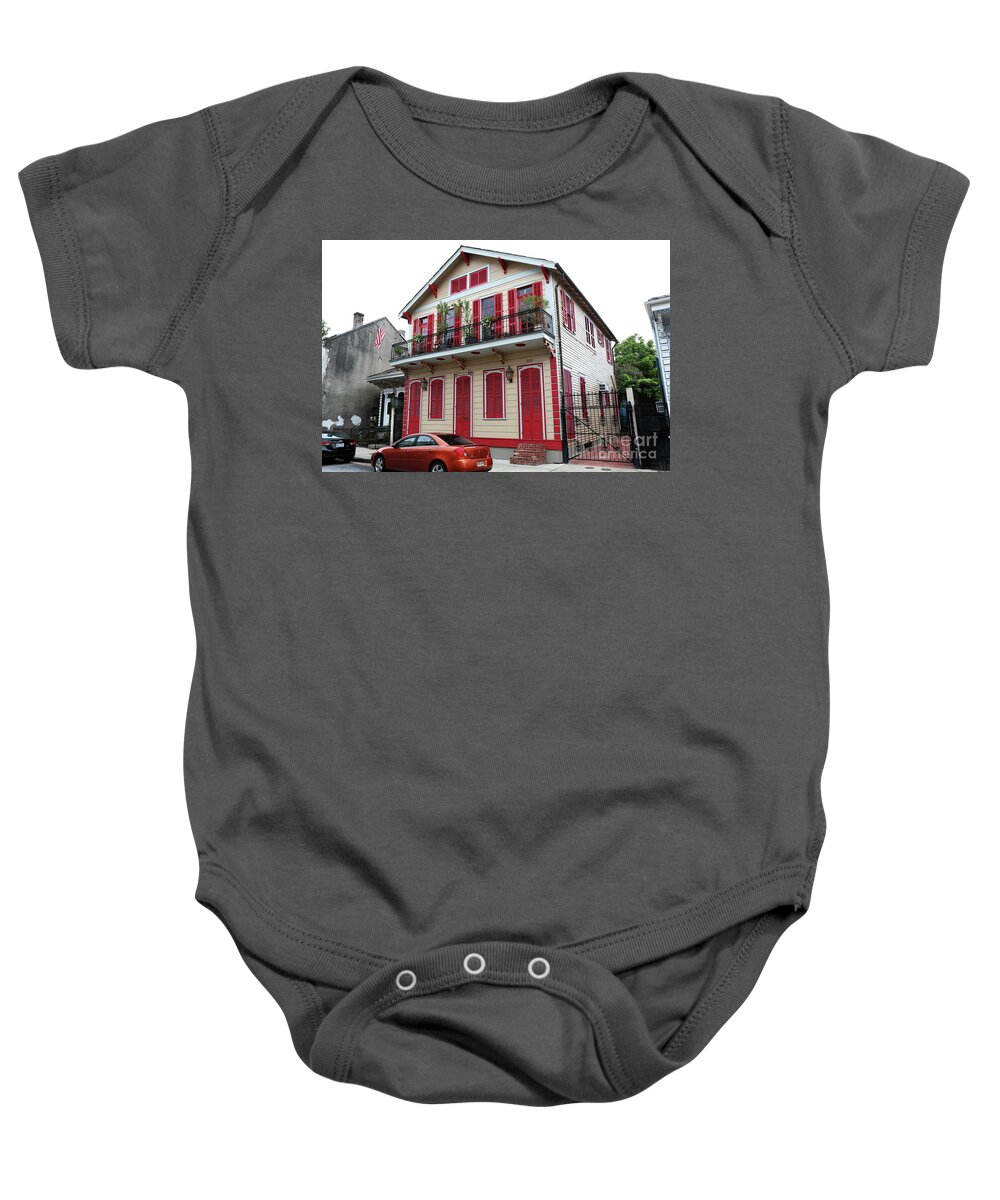New Orleans Baby Onesie featuring the photograph Red and Tan House by Steven Spak
