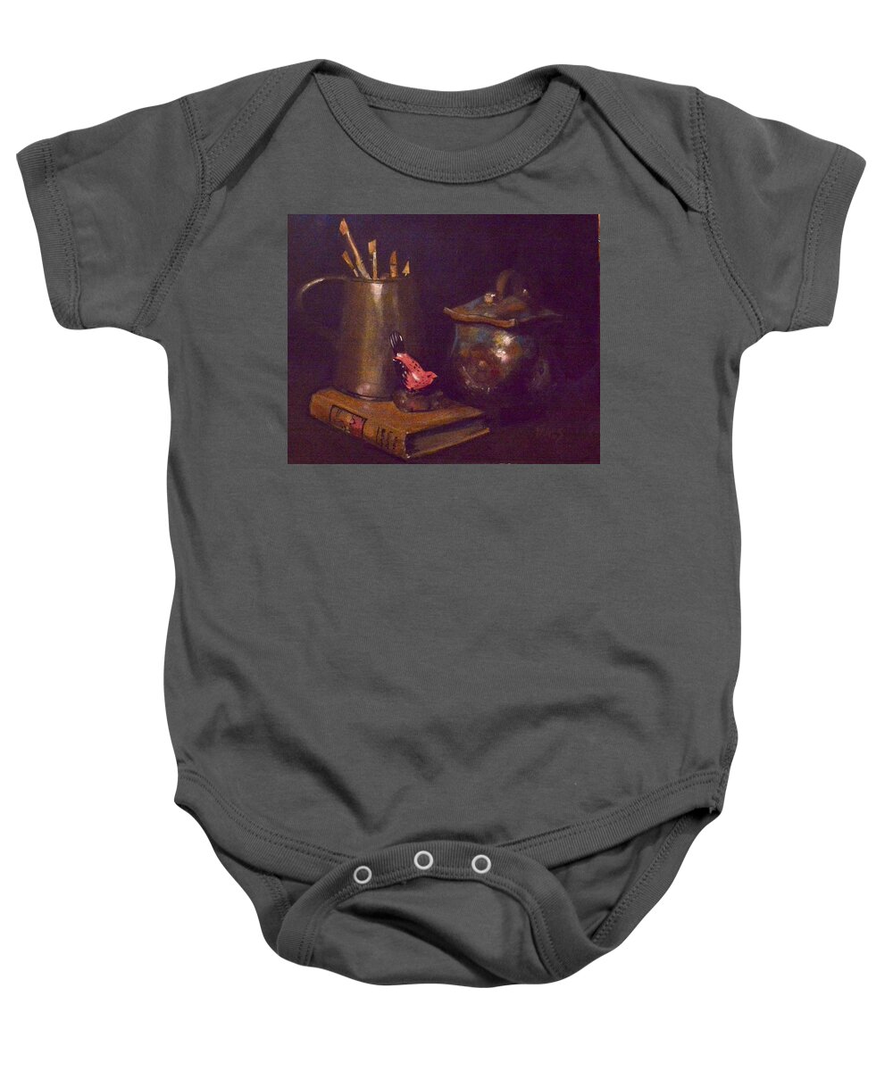 Walt Maes Baby Onesie featuring the painting Red bird by Walt Maes