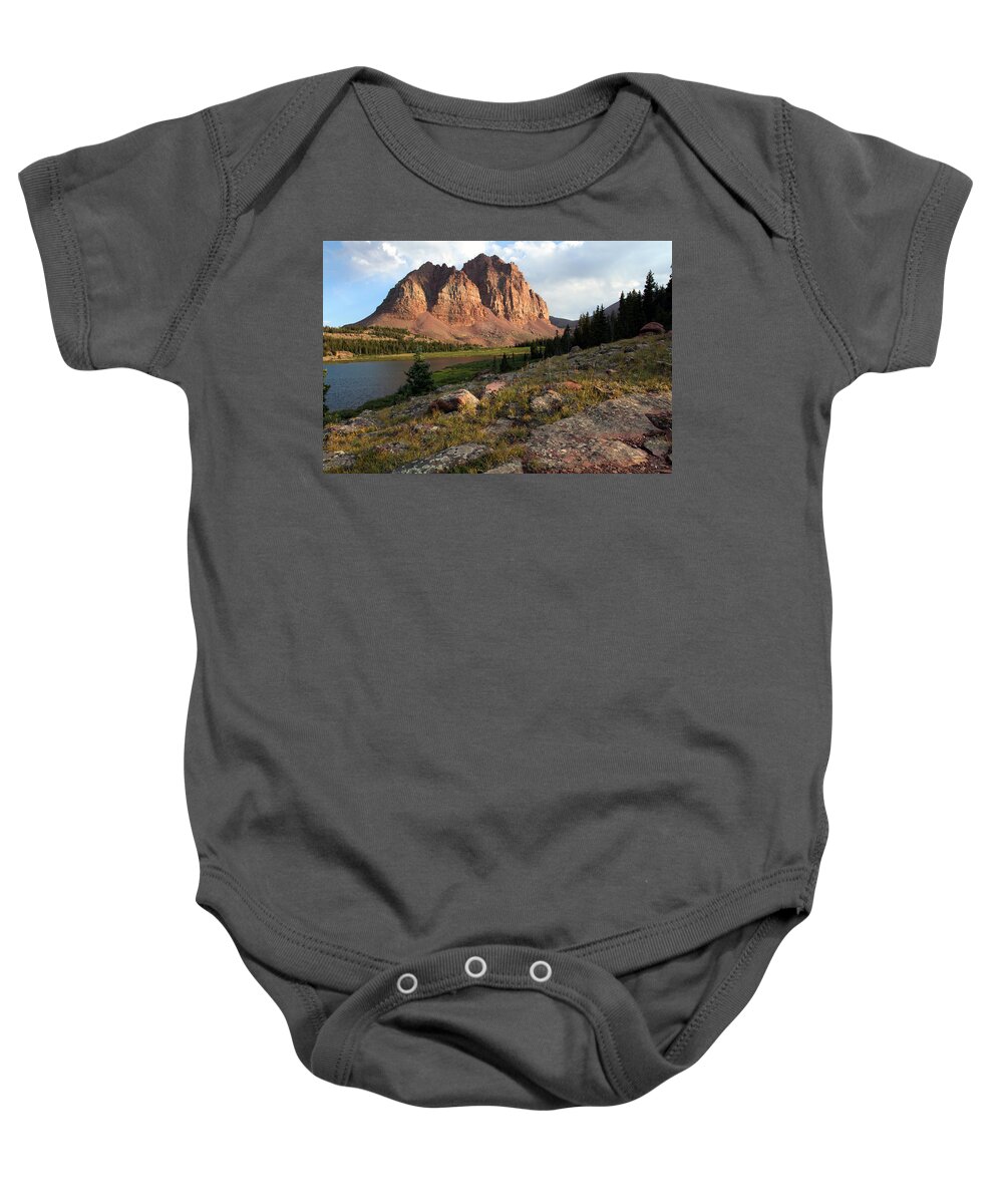 Utah Baby Onesie featuring the photograph Red Castle and Lower Red Castle Lake by Brett Pelletier