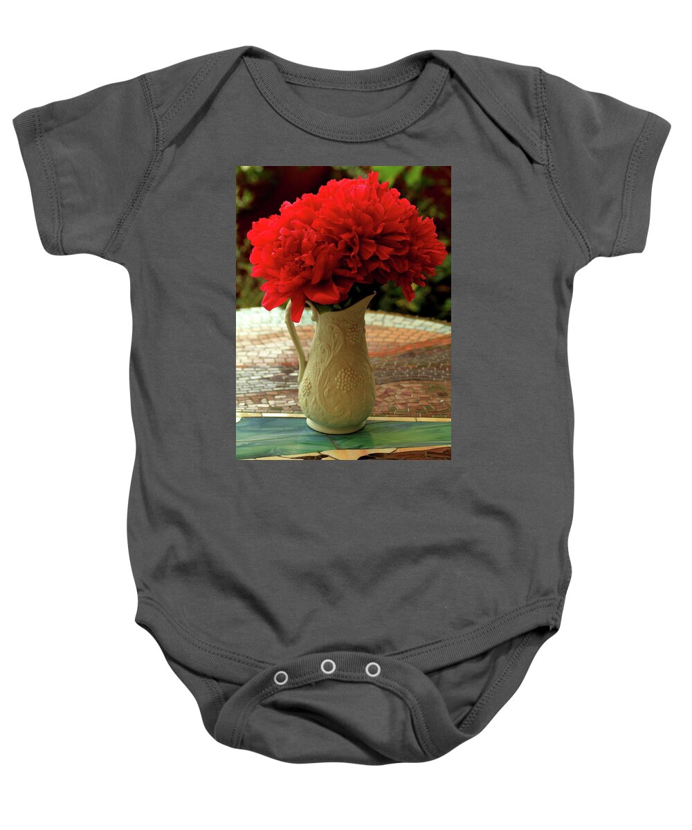 Flowers Red Mosaic Vase Baby Onesie featuring the photograph Red Flowers by Ian Sanders