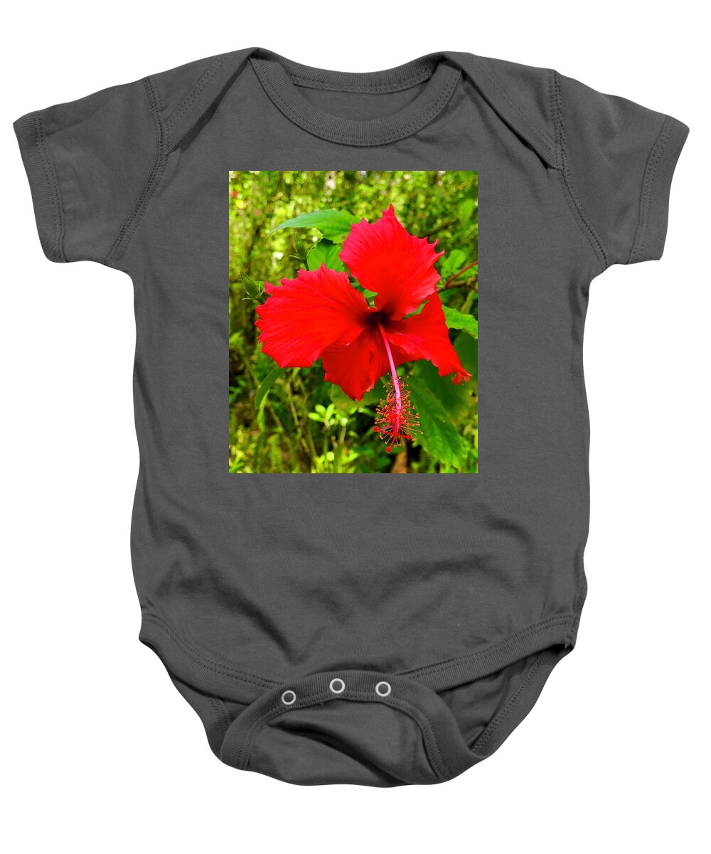#flowersofaloha -#flowerpower #red #hibiscus Baby Onesie featuring the photograph Red Hibiscus in Puna by Joalene Young