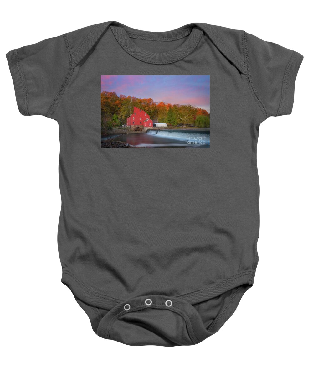 The Red Mill Baby Onesie featuring the photograph Red Mill Sunrise by Michael Ver Sprill