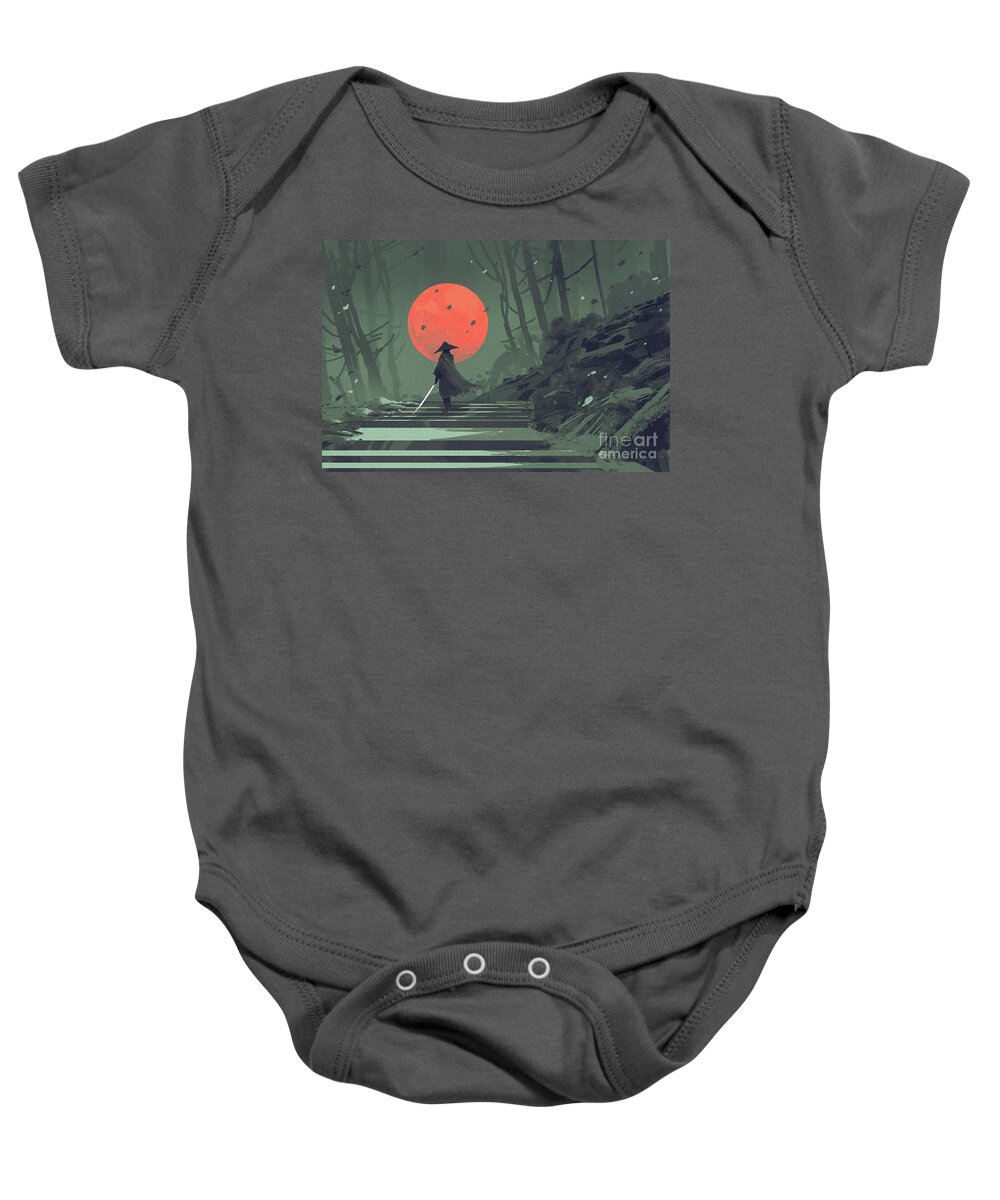 Acrylic Baby Onesie featuring the painting Red Moon Night by Tithi Luadthong
