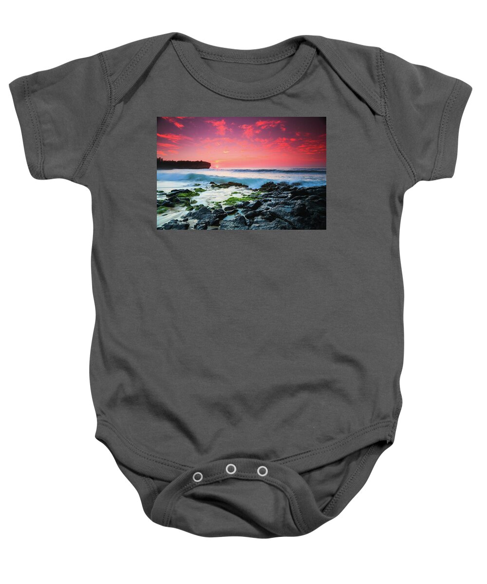Sam Amato Photography Baby Onesie featuring the photograph Red Sky Sunrise at shipwreck Beach by Sam Amato