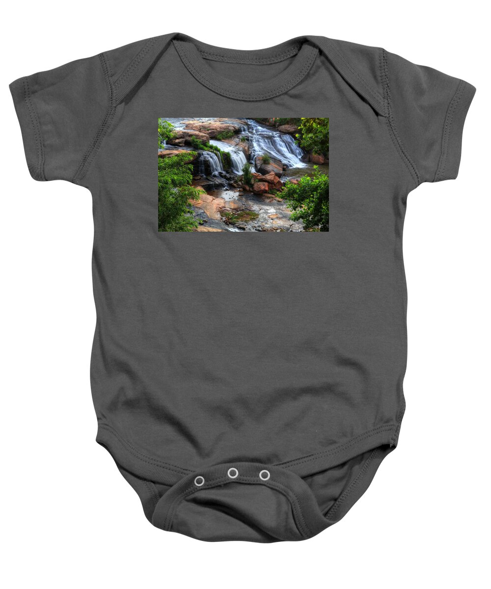 Falls Park On The Reedy River Baby Onesie featuring the photograph Reedy River Falls Greenville South Carolina by Carol Montoya
