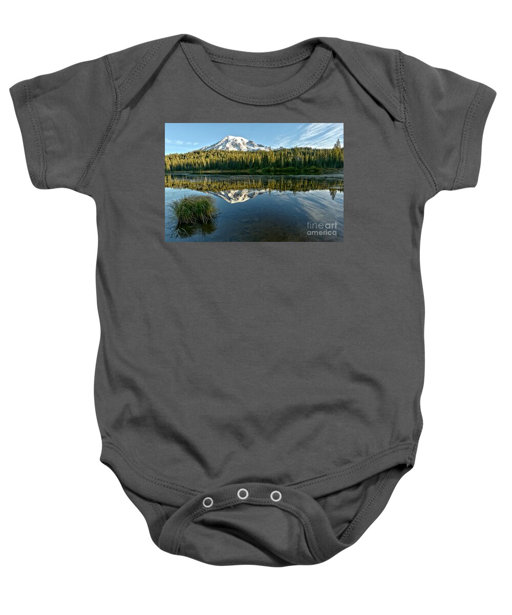 Mt Rainier Baby Onesie featuring the photograph Reflection Lake At Rainier by Adam Jewell