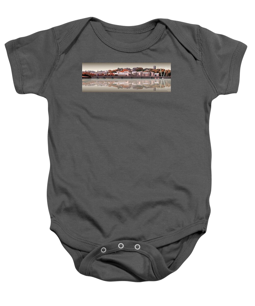 Lancaster Baby Onesie featuring the digital art Reflection River Lune - Sepia #1 by Joe Tamassy