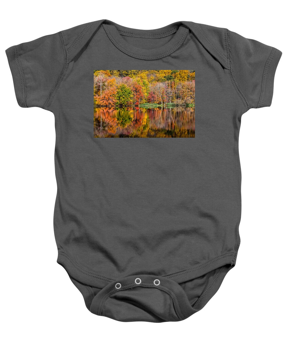 Fall Baby Onesie featuring the photograph Reflections Of Autumn by Karol Livote
