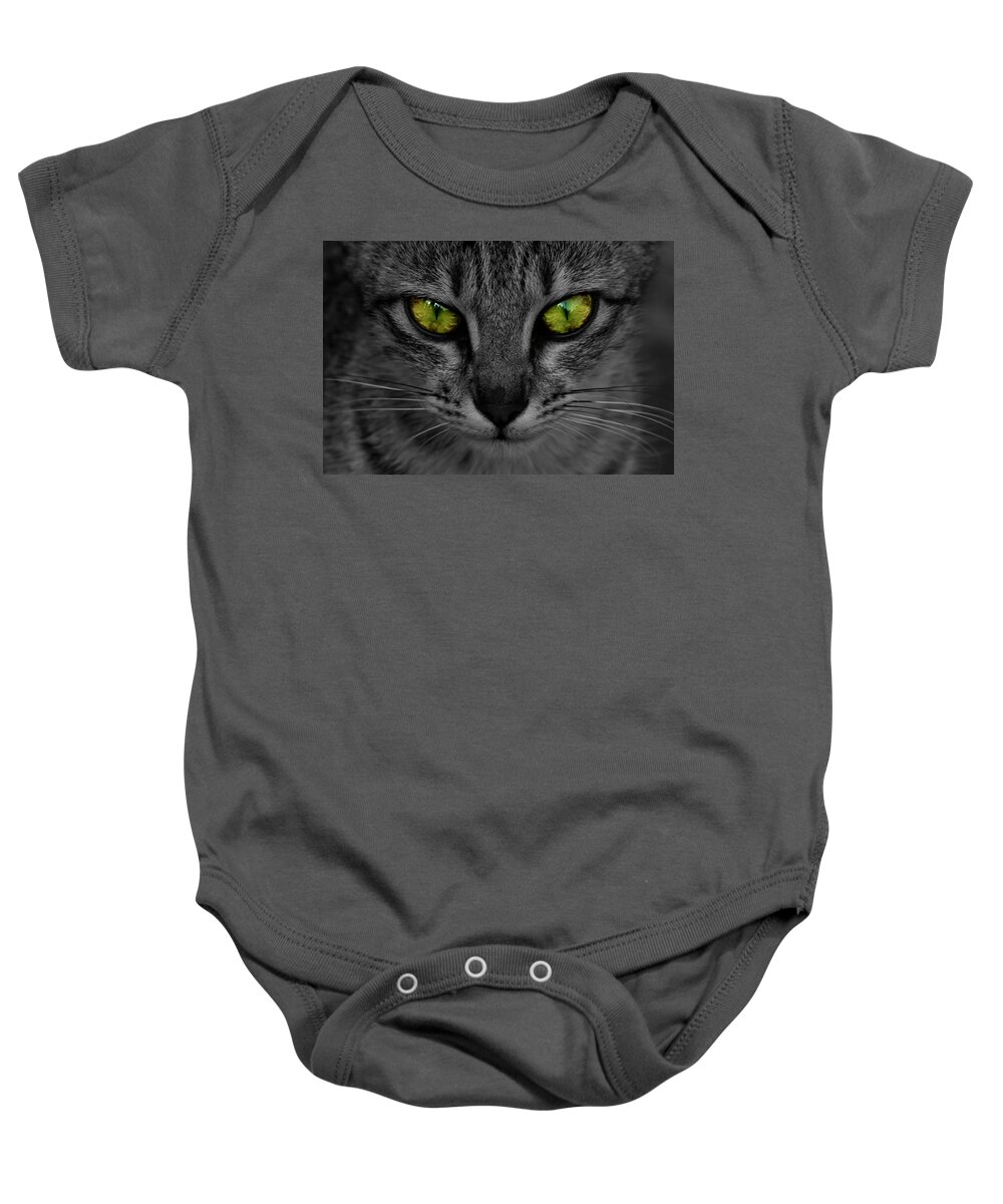 Selective_processing Baby Onesie featuring the photograph Reflective Cat Eyes by Ramabhadran Thirupattur