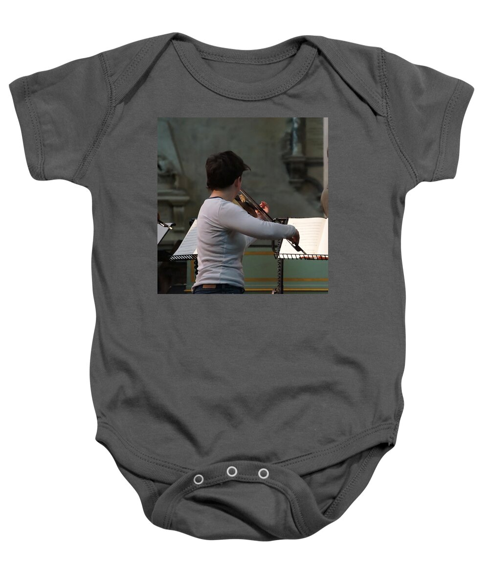 Violin Player Baby Onesie featuring the photograph Rehearsal. Part 4. by Elena Perelman