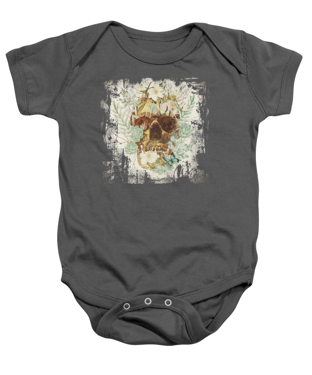 Relic Skull Butterfly Fantasy Surreal Dream Baby Onesie featuring the digital art Relic by Katherine Smit