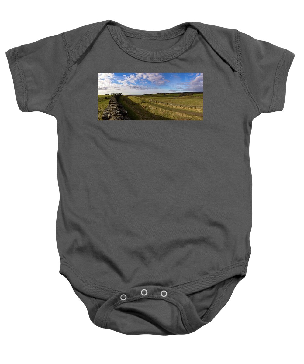 Panoramic Baby Onesie featuring the photograph Remnants of Hadrians Wall by Tim Dussault
