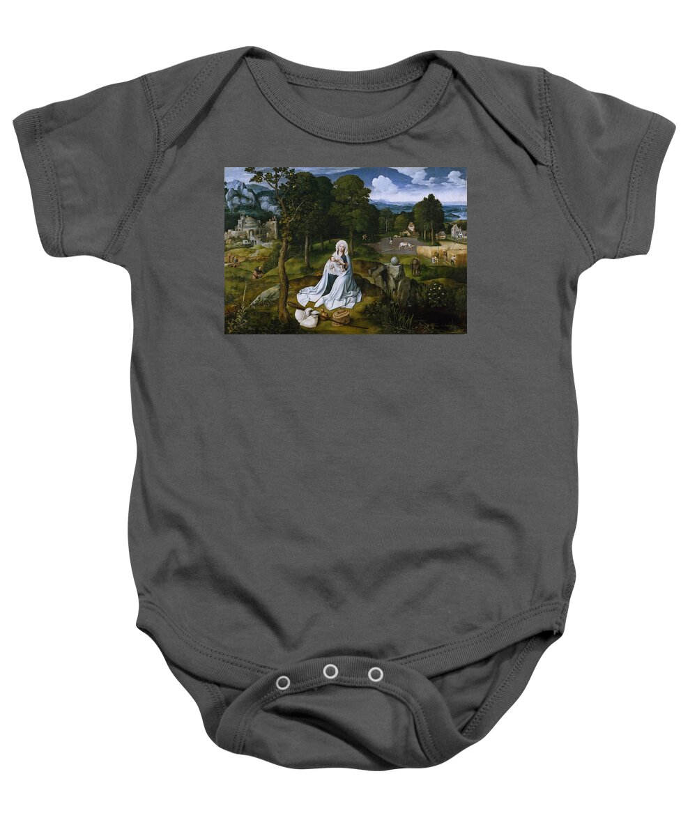 Joachim Patinir Baby Onesie featuring the painting Rest during the Flight to Egypt by Joachim Patinir