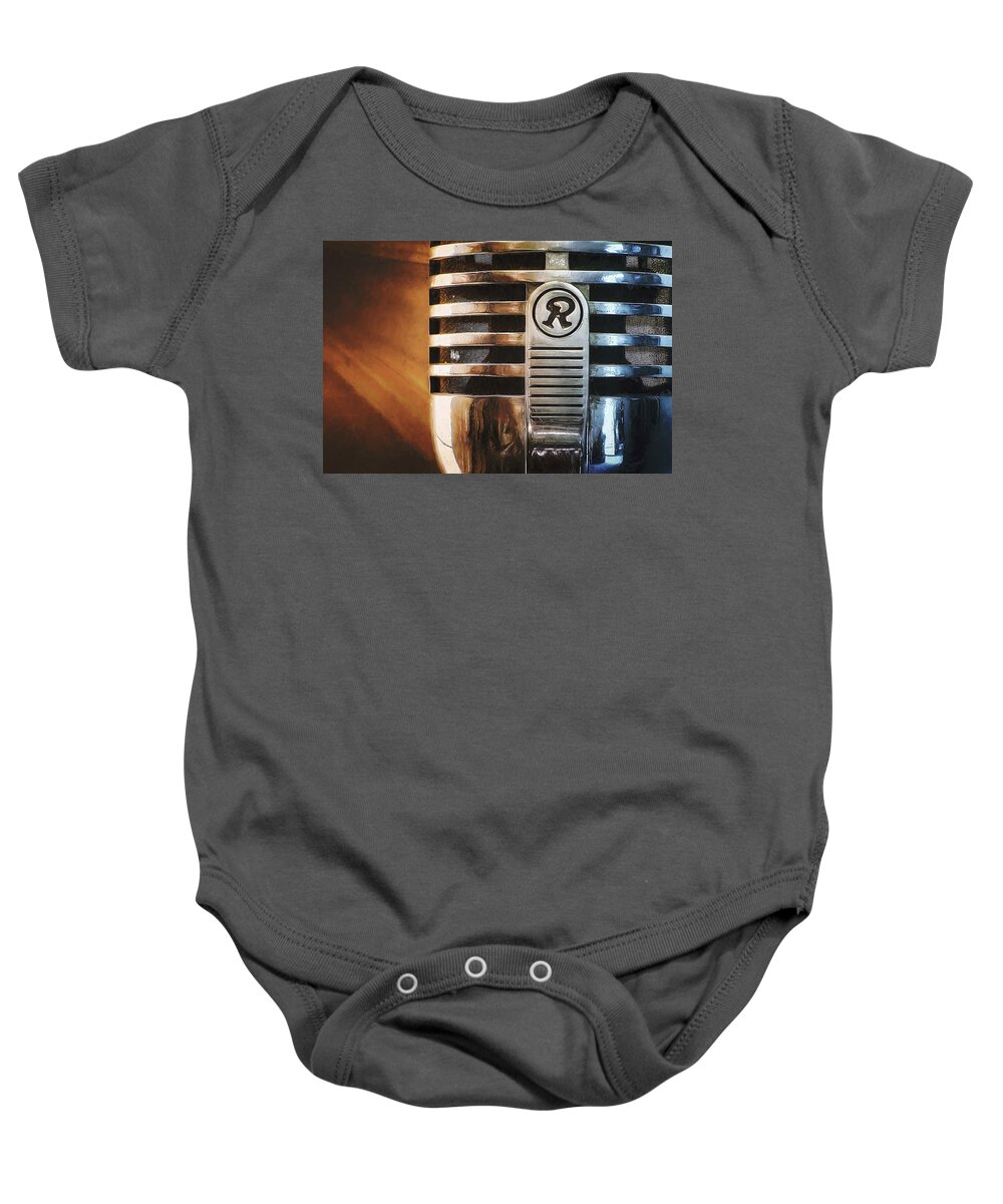 Mic Baby Onesie featuring the photograph Retro Microphone by Scott Norris