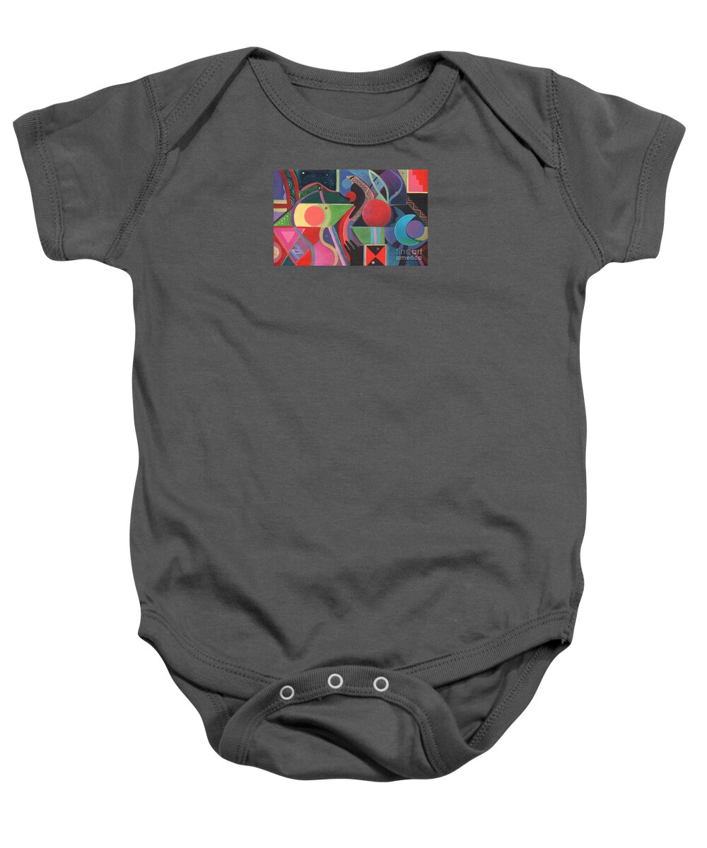 Abstract Baby Onesie featuring the mixed media Rising Above And Synergy by Helena Tiainen