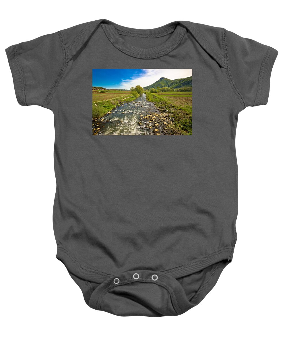 Zagorje Baby Onesie featuring the photograph River Bednja in Zagorje valley by Brch Photography