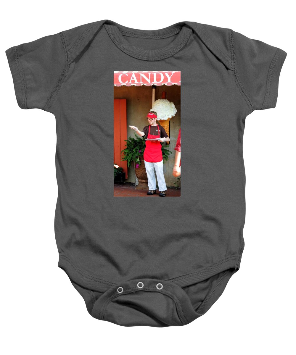 People Working Baby Onesie featuring the photograph River Street Candy Man by Vincent Green