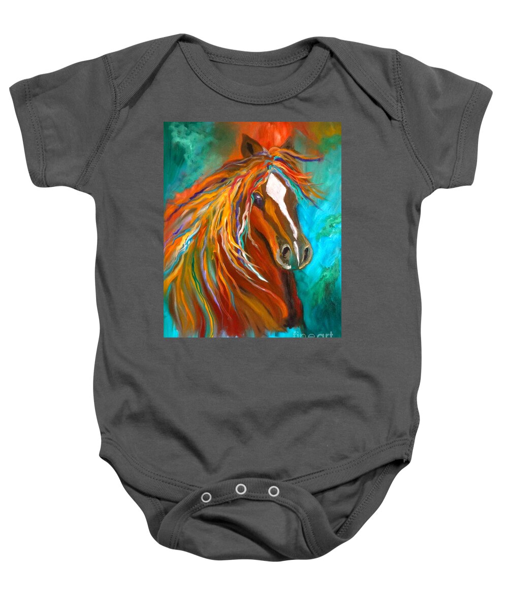 Original Horse Art Baby Onesie featuring the painting Roan Stallion by Jenny Lee