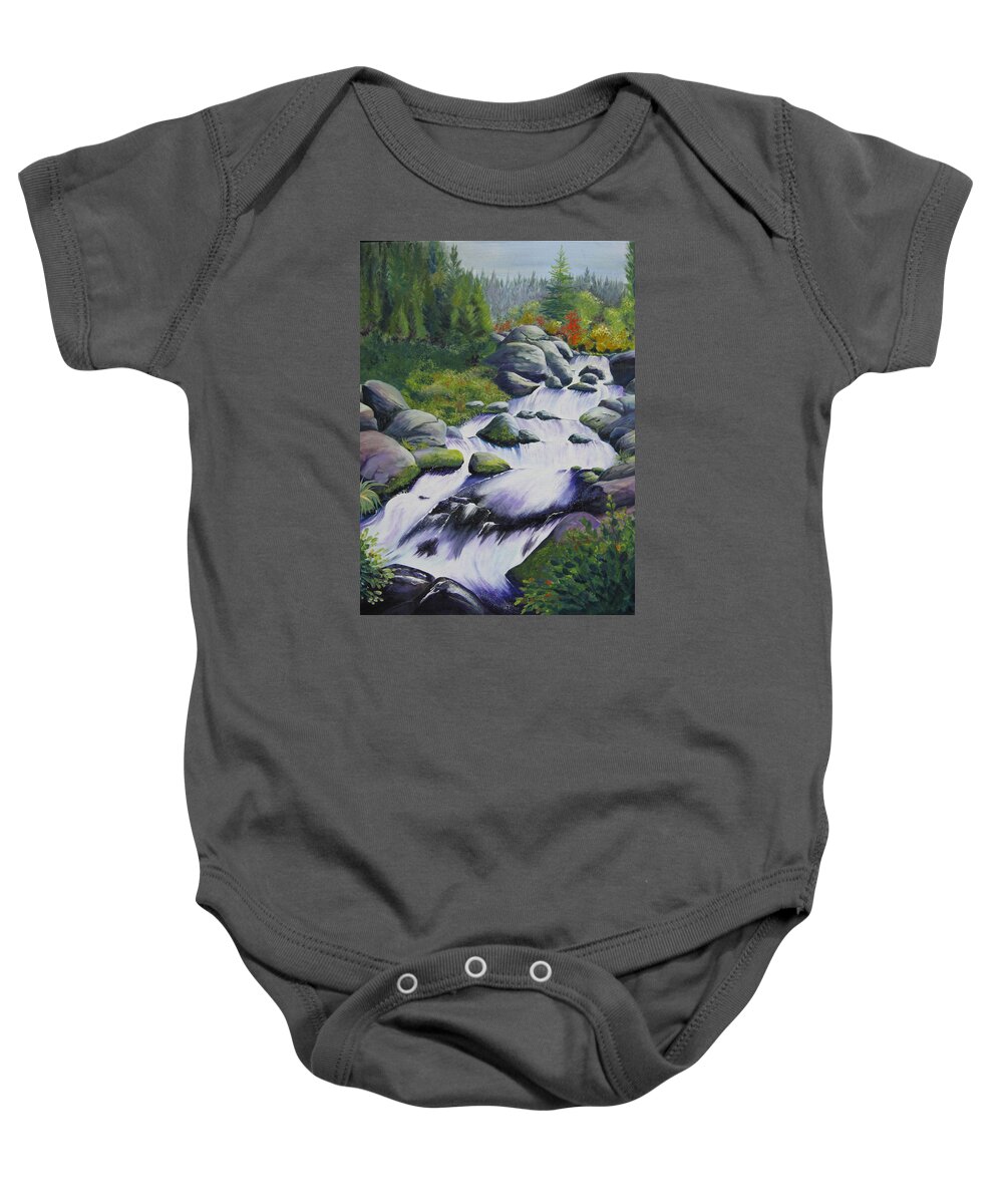 Waterfall Baby Onesie featuring the painting Rocky Creek by Karen Stark
