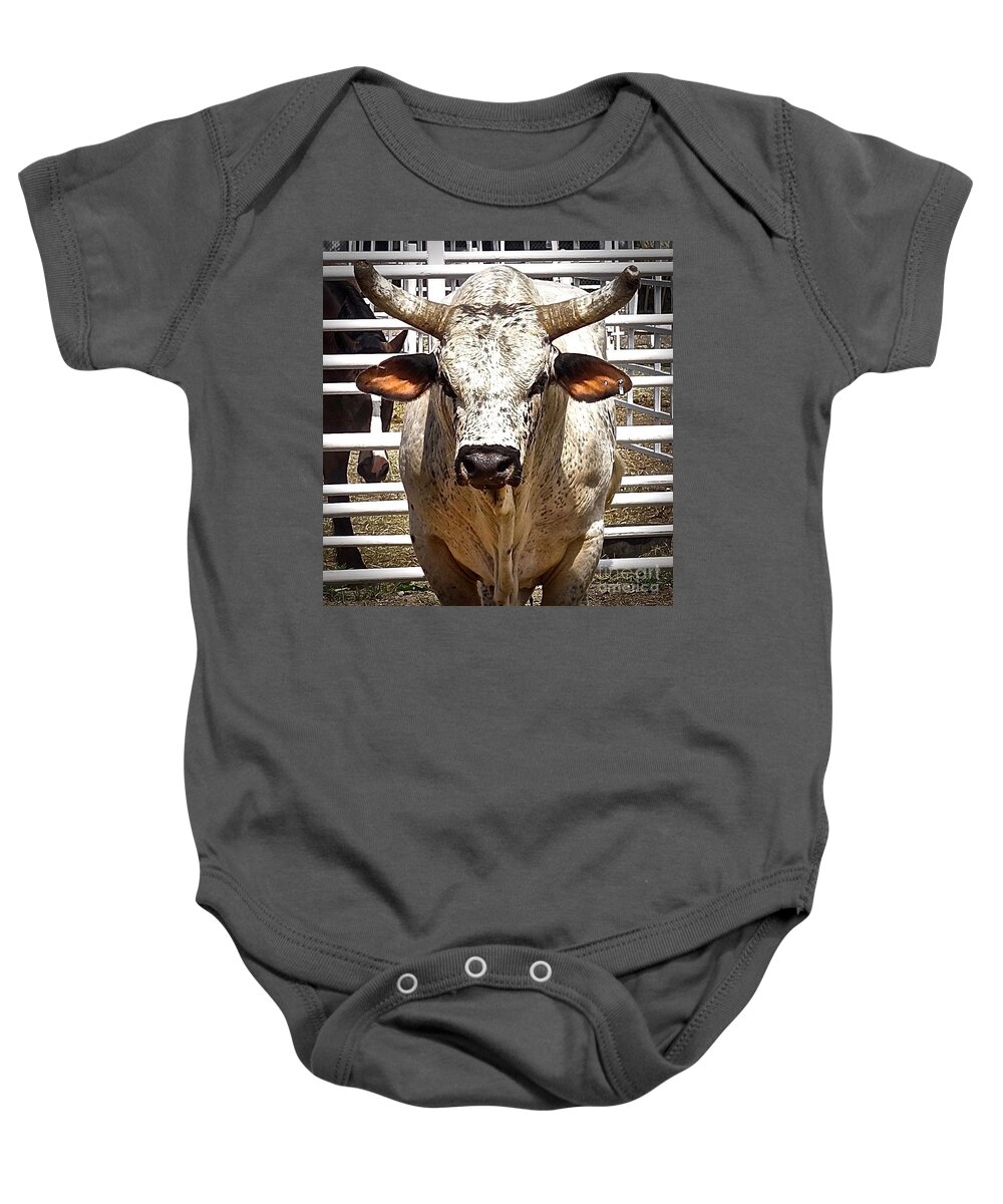 Wyoming Baby Onesie featuring the photograph Rodeo Bull by Elisabeth Derichs
