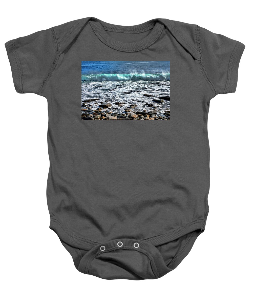 Maine Baby Onesie featuring the photograph Rolling Wave on the Coast of Maine by Olivier Le Queinec