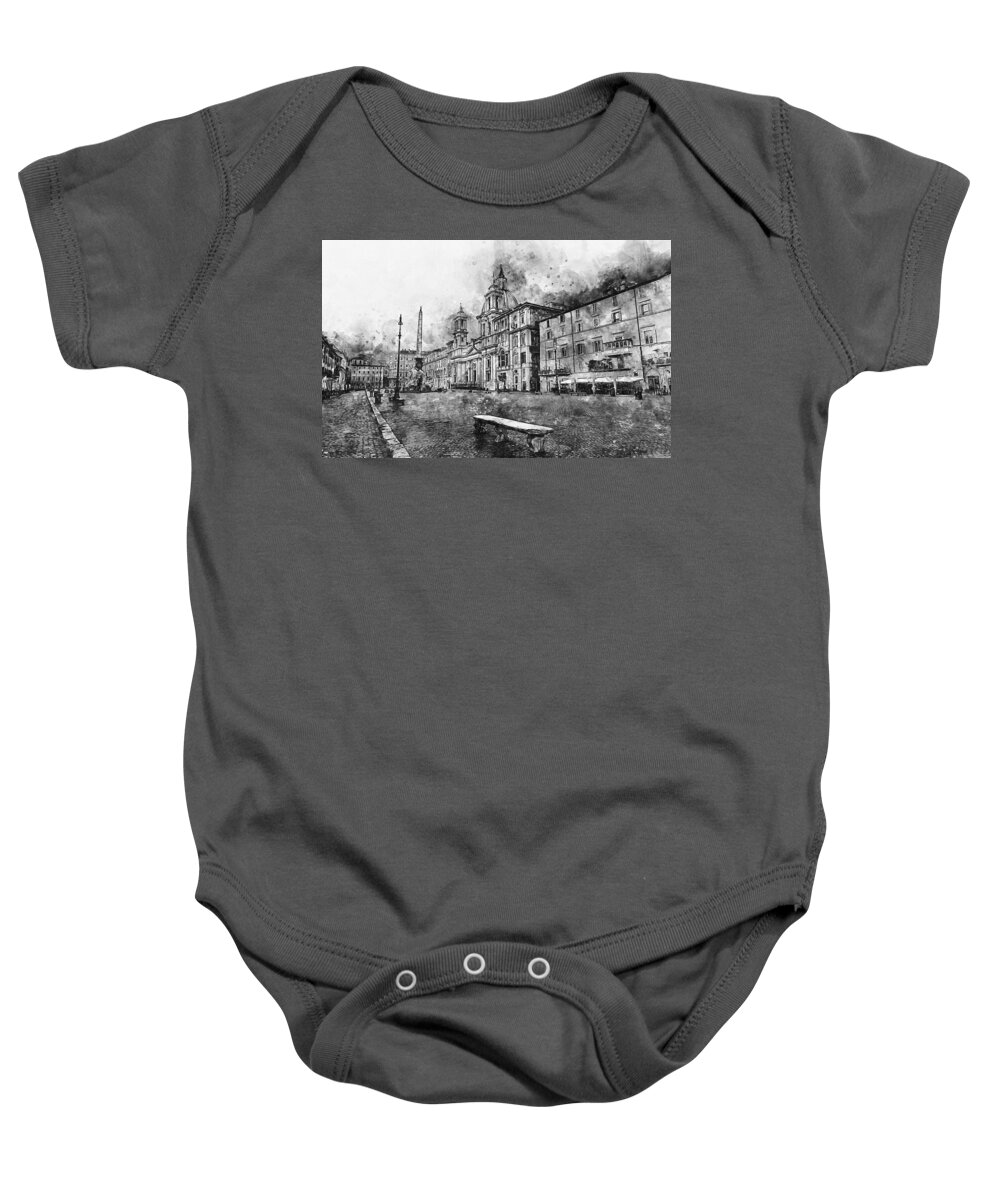 Rome Baby Onesie featuring the painting Rome, Piazza Navona - 04 by AM FineArtPrints