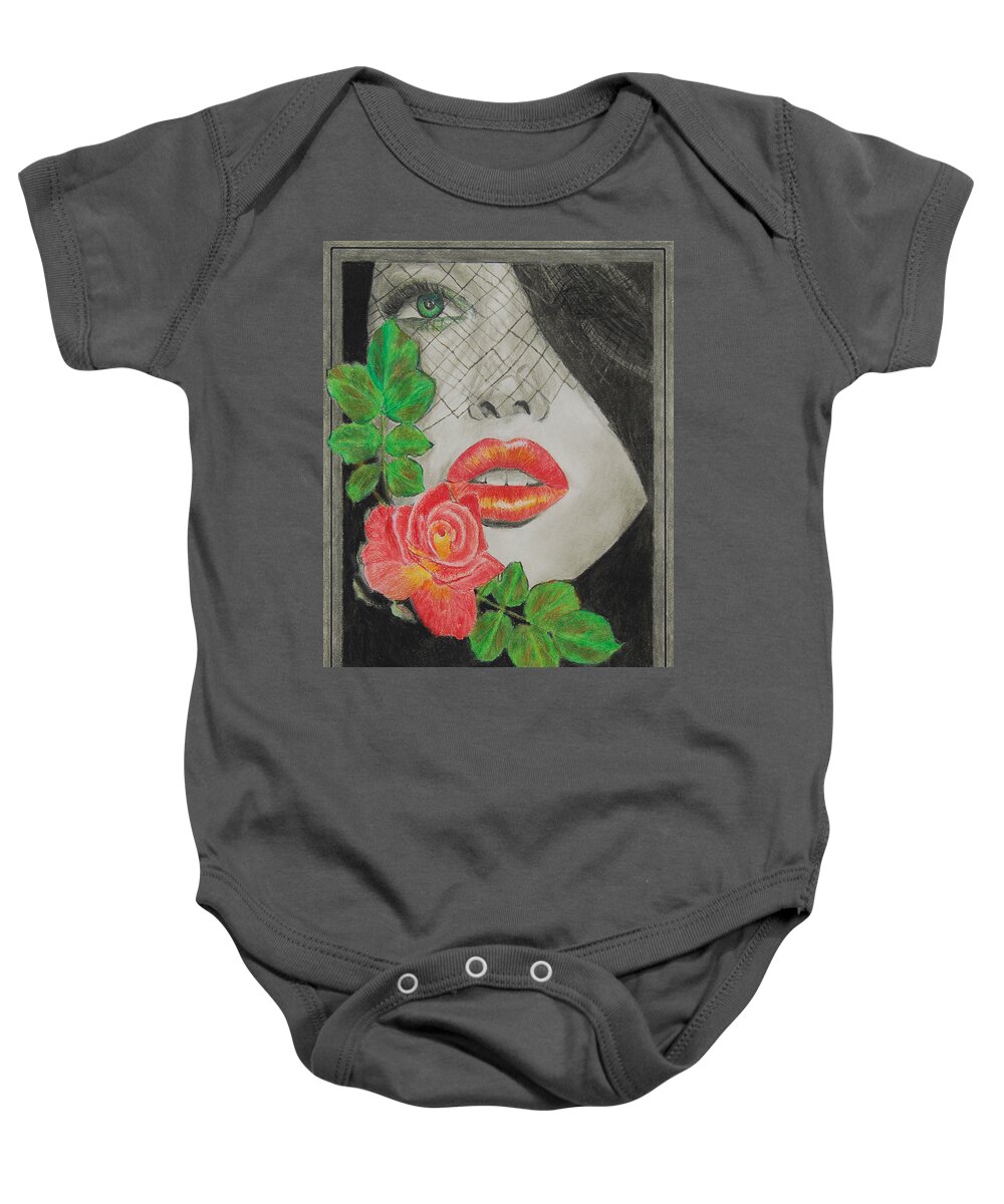 Rose Baby Onesie featuring the drawing Rose Kisses 2 by Quwatha Valentine