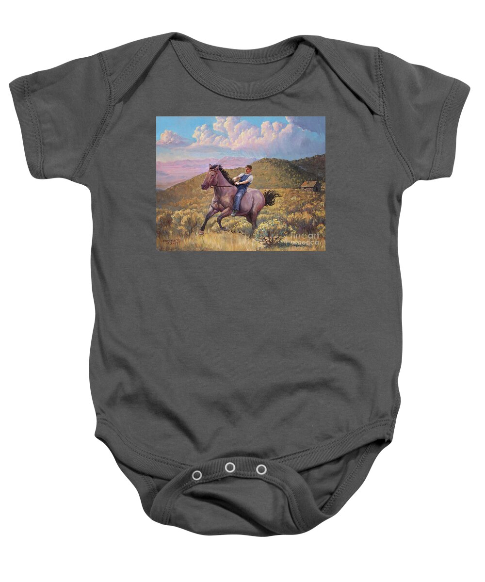 Wall Art Baby Onesie featuring the mixed media Runaway Roan by Robert Corsetti