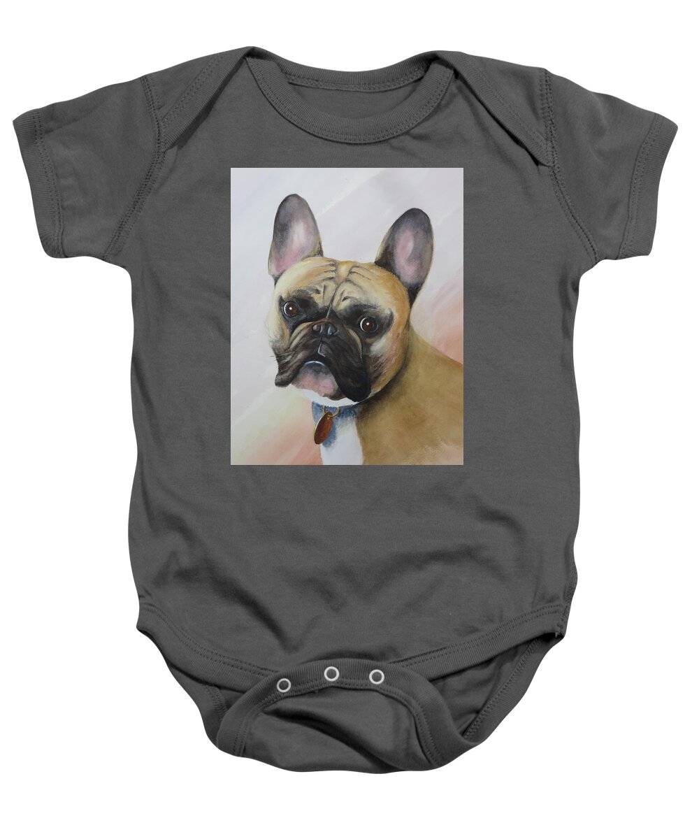 French Bulldog Baby Onesie featuring the painting Rupert by Joseph Burger
