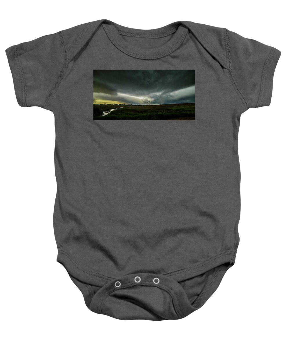 Storm Baby Onesie featuring the photograph Rural Spring Storm over Chester Nebraska by Art Whitton