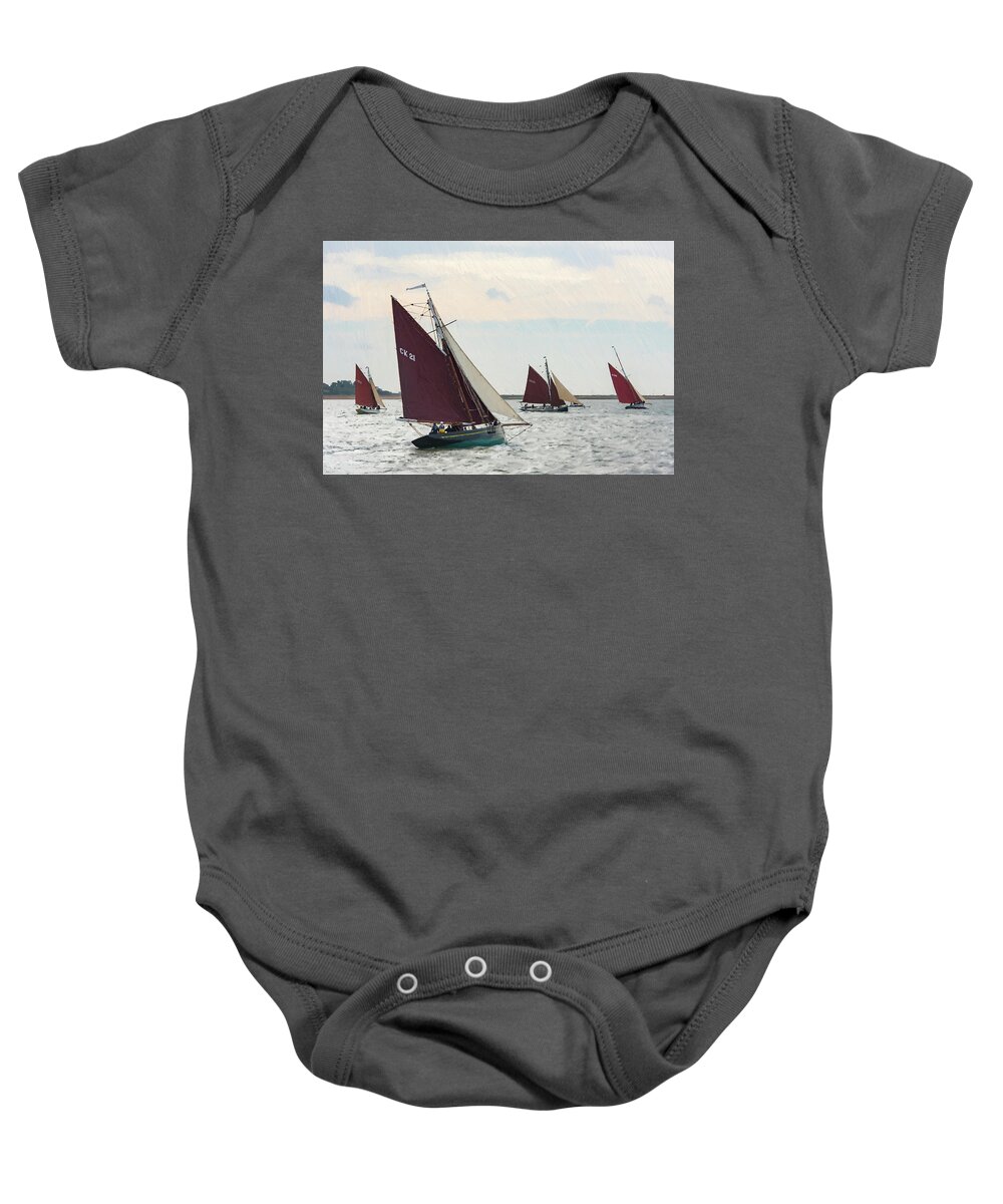 Brightlingsea Baby Onesie featuring the photograph Sailing smacks racing Digital Oil by Gary Eason