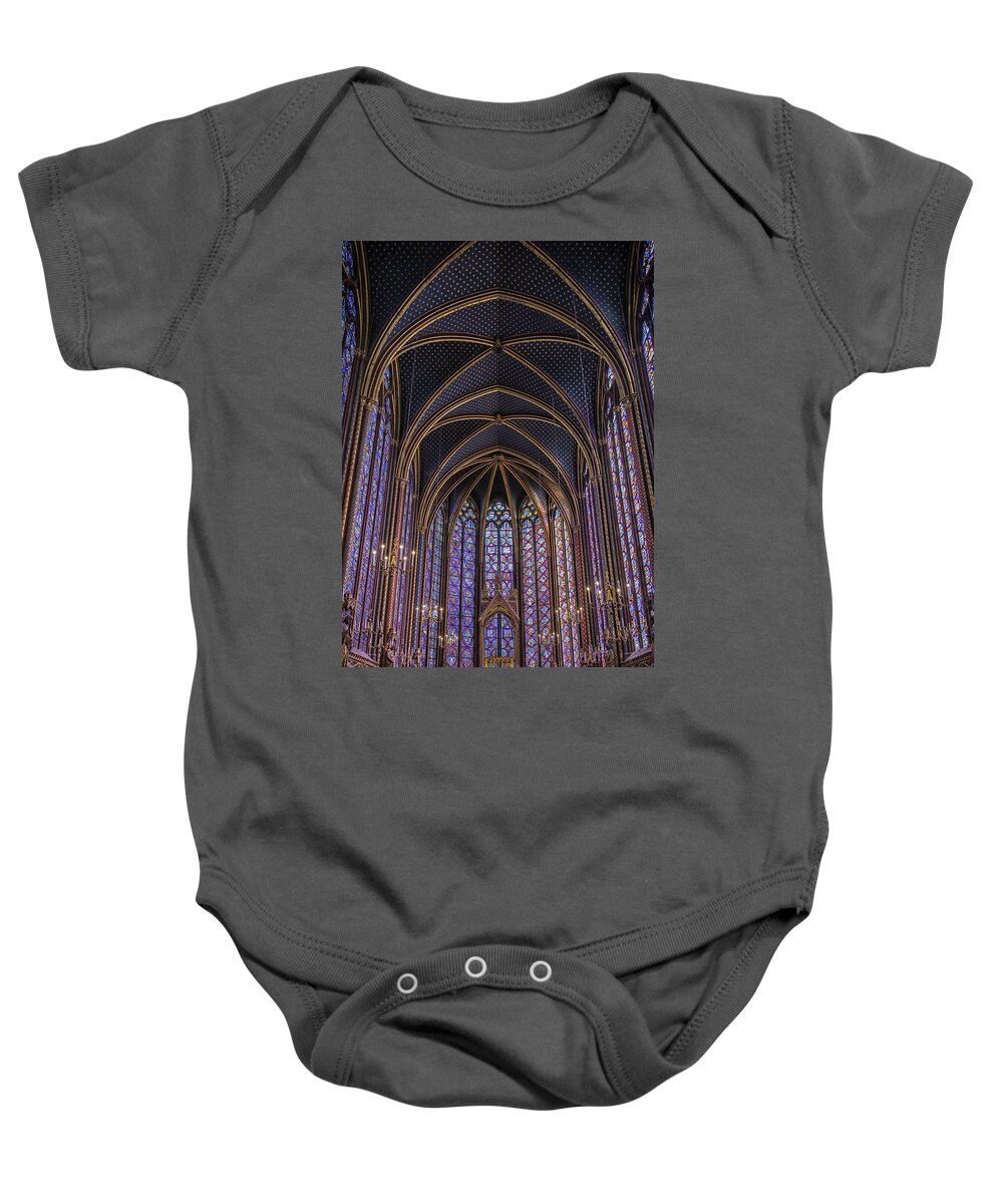 Paris Baby Onesie featuring the photograph Sainte Chapelle Stained Glass Paris by Joan Carroll