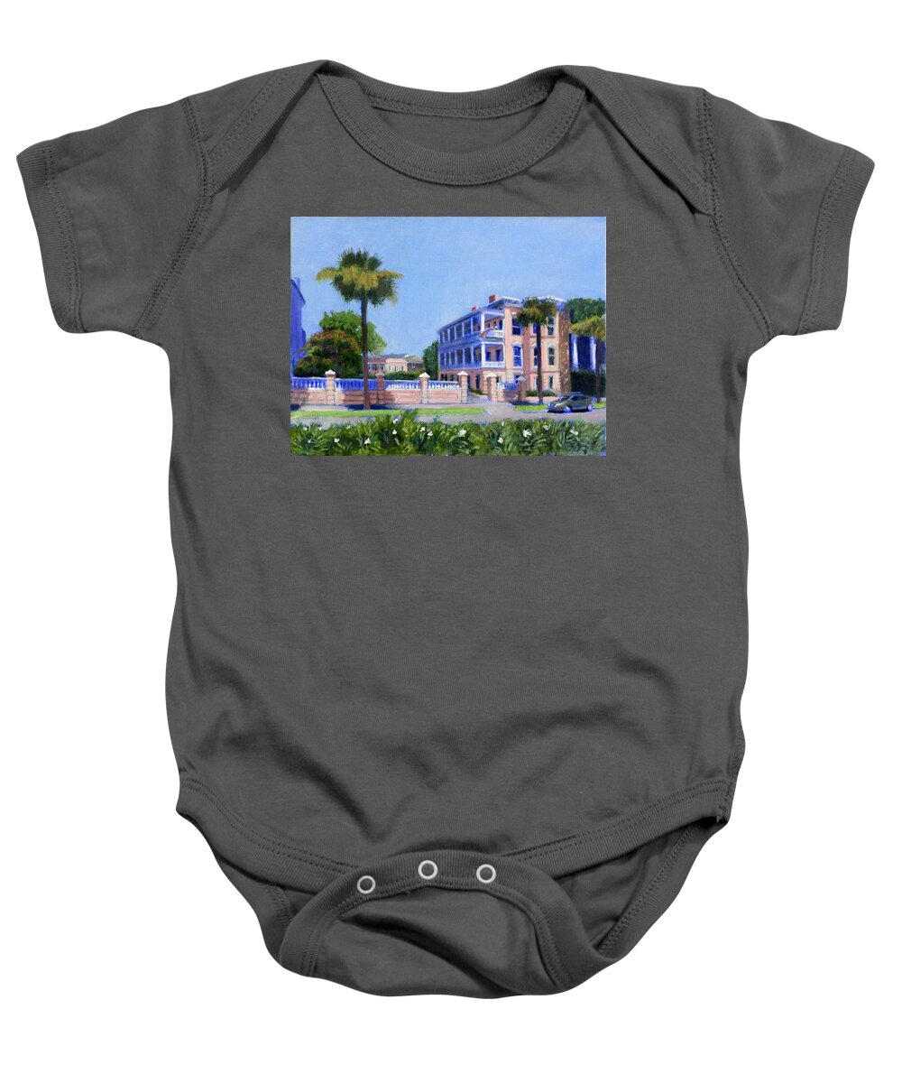 Salmon Colored House Baby Onesie featuring the painting Salmon Mousse by David Zimmerman