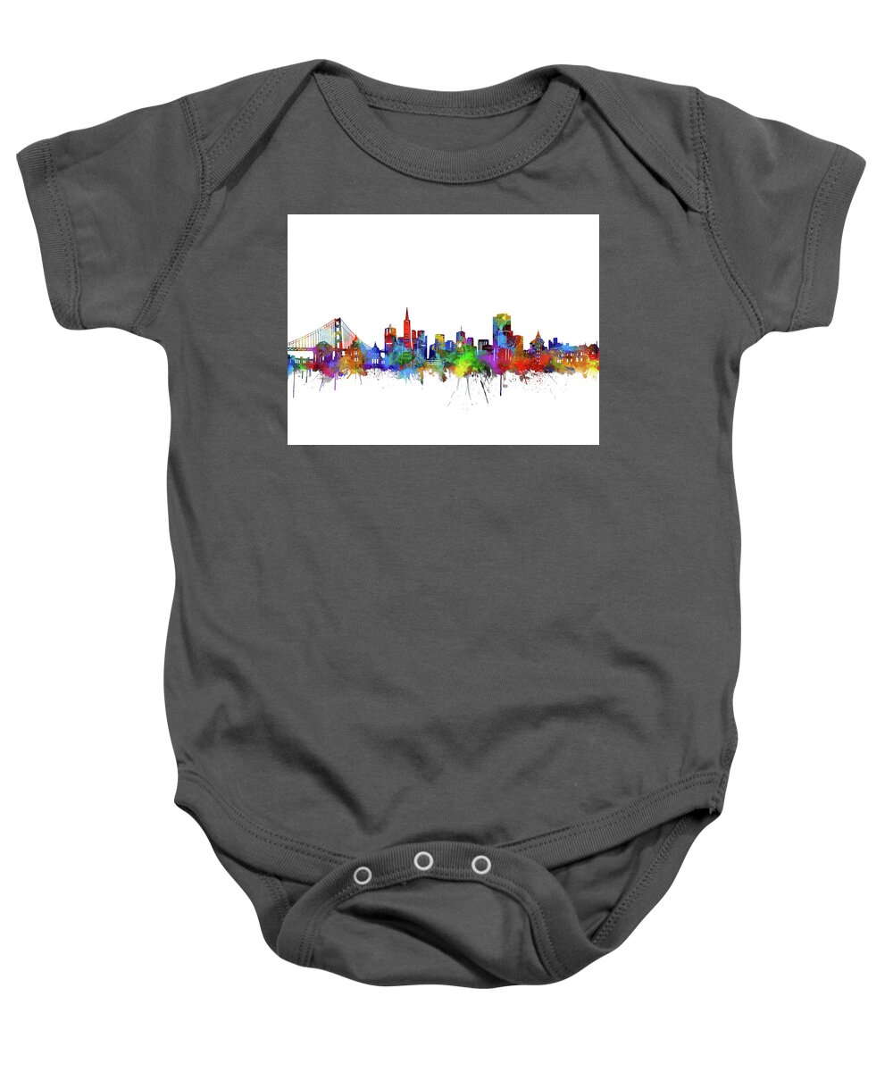 San Francisco Baby Onesie featuring the digital art San Francisco City Skyline Watercolor by Bekim M