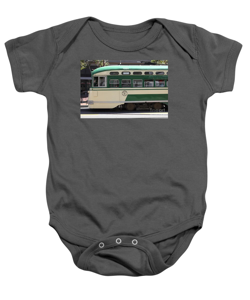 San Francisco Baby Onesie featuring the photograph San Francisco Vintage Streetcar on Market Street - 5D17973 by Wingsdomain Art and Photography