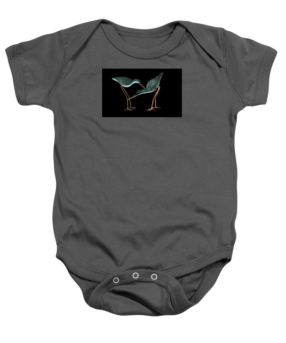 Sandpipers Baby Onesie featuring the painting Sandpipers in Teal Blue by Barbara Chichester