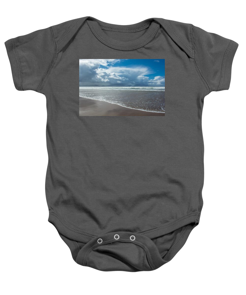 Photography Baby Onesie featuring the photograph Sandy Beach with Clouds in Ireland by Andreas Berthold