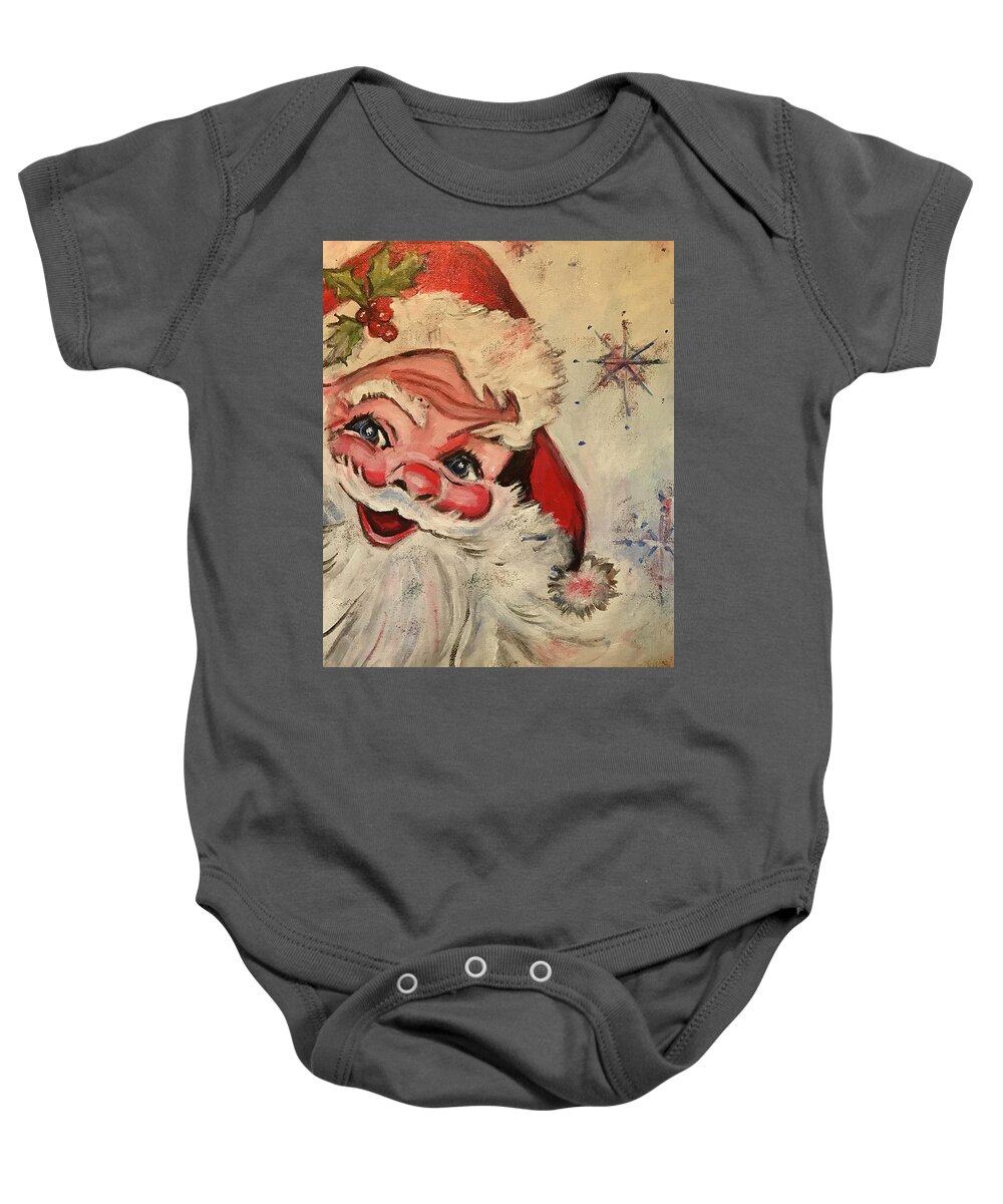  Baby Onesie featuring the painting Santa and Snowflakes by Denice Palanuk Wilson