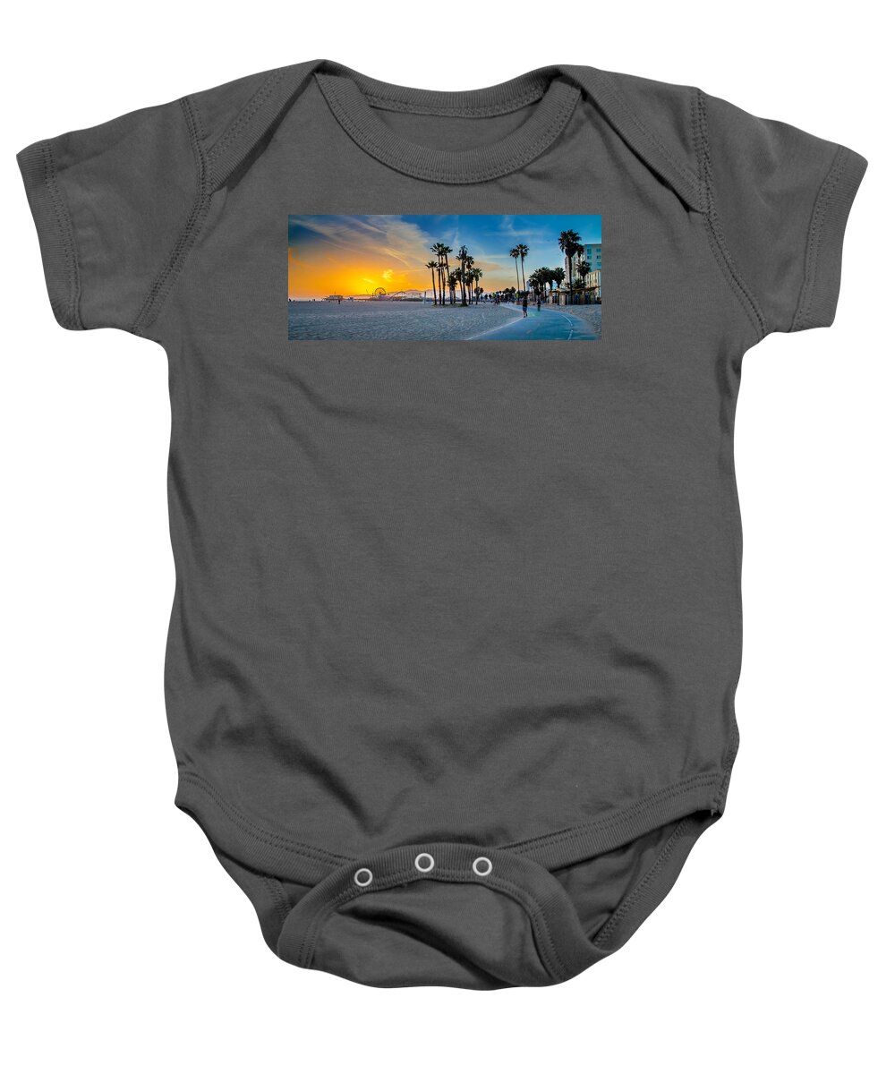 Santa Monica Sunset Baby Onesie featuring the photograph Santa Monica Sunset by Az Jackson