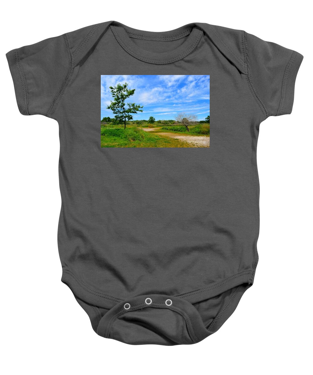 Path Baby Onesie featuring the photograph Scene at Silver Sands by Dani McEvoy