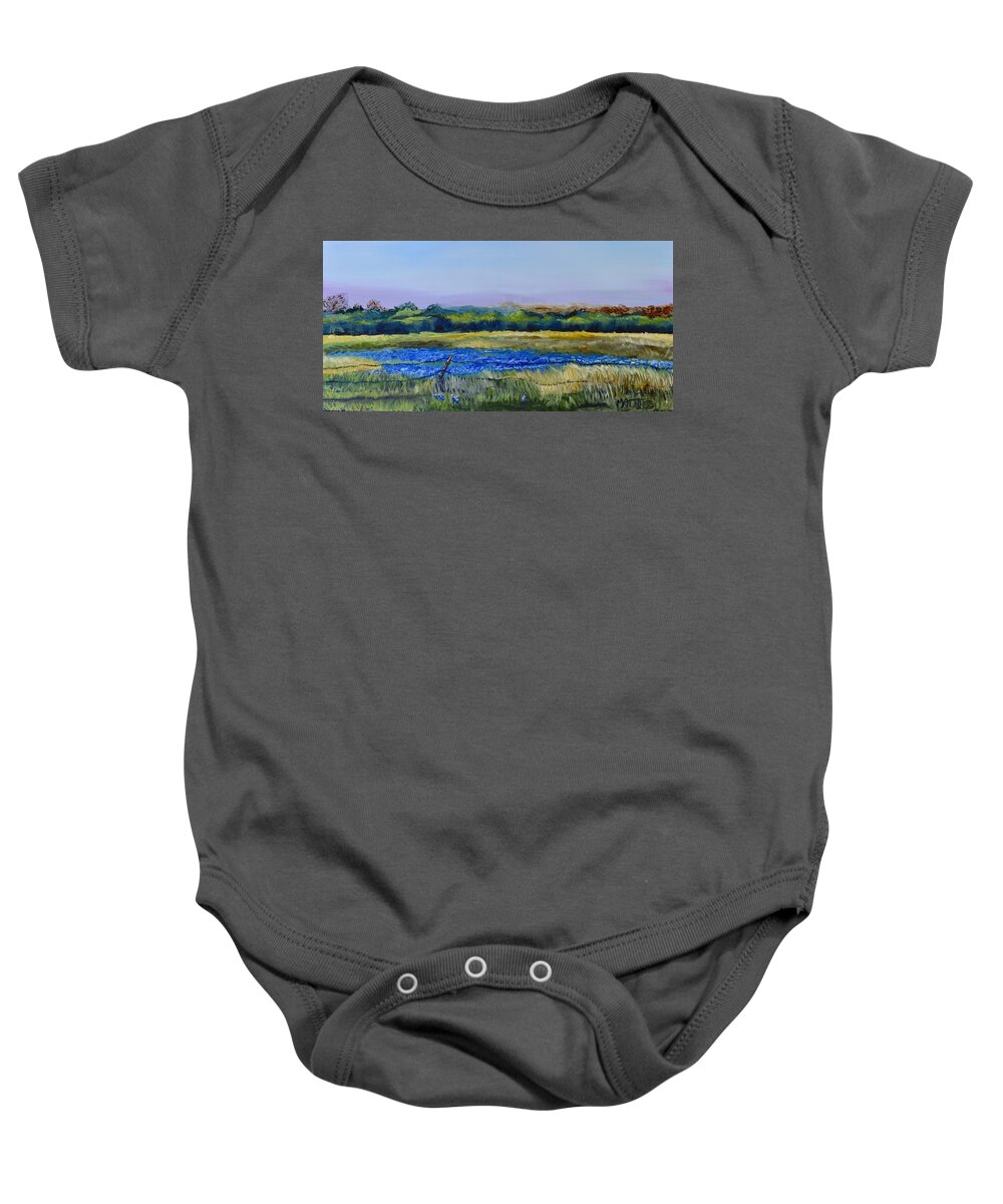 Texas Landscape Oil Painting Baby Onesie featuring the painting Sea of Blue by Melissa Torres