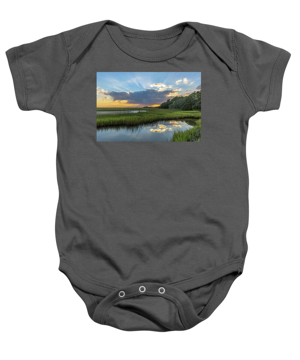 Seabrook Island Baby Onesie featuring the photograph Seabrook Island Sunrays by Donnie Whitaker
